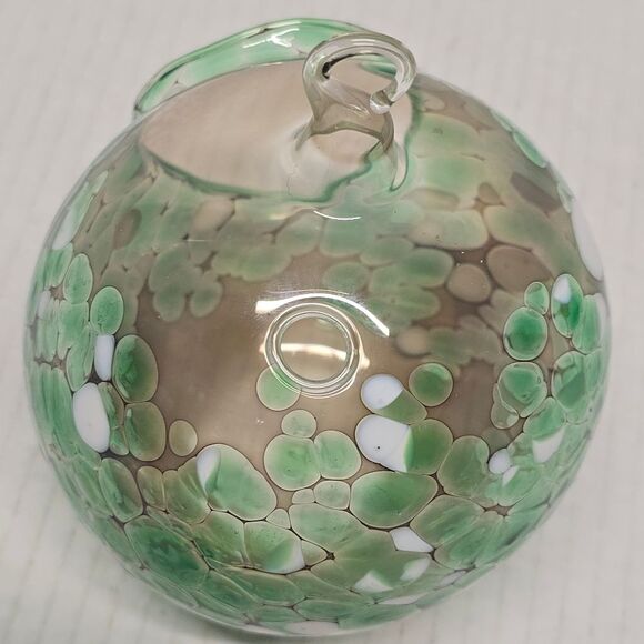 Hand-blown Fused Glass Tea Light Hanging Candle Holder Green/White - Picture 6 of 9